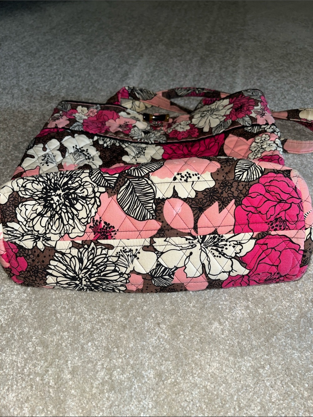 Floral Quilted Vera Bradley Mocha Rogue Tote Bag in Pink and Brown - Picture 5 of 6